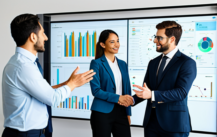 A diverse group of business professionals, fully clothed in modern business attire, collaborating in a bright, secure, and technologically advanced office environment. They are gathered around a large, interactive transparent screen displaying a user-friendly interface with clear data visualizations, symbolizing trust and transparency in digital transactions. The atmosphere is one of focused professionalism and seamless interaction. Perfect anatomy, correct proportions, natural pose, well-formed hands, proper finger count, natural body proportions. Safe for work, appropriate content, fully clothed, professional.