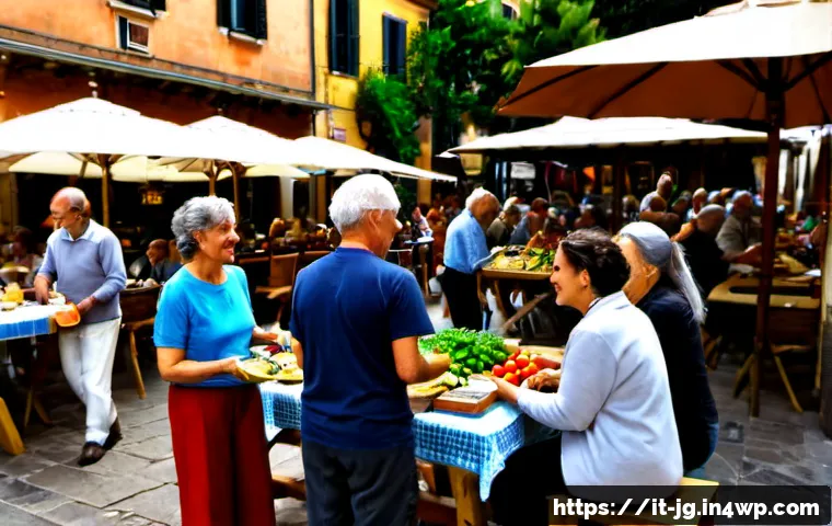 Home 9 호혜적 교환 시스템의 사용자 참여 증가 전략 - Photorealistic Italian neighborhood sharing event in a sunlit piazza, diverse adults and seniors exc...