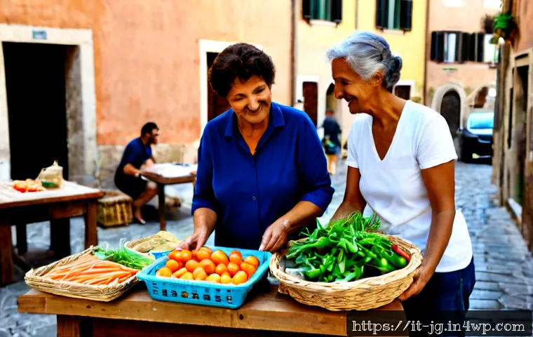 호혜적 교환 시스템의 혁신적인 접근법 - Photorealistic scene of an innovative neighborhood sharing hub in a historic Italian town, diverse a...
